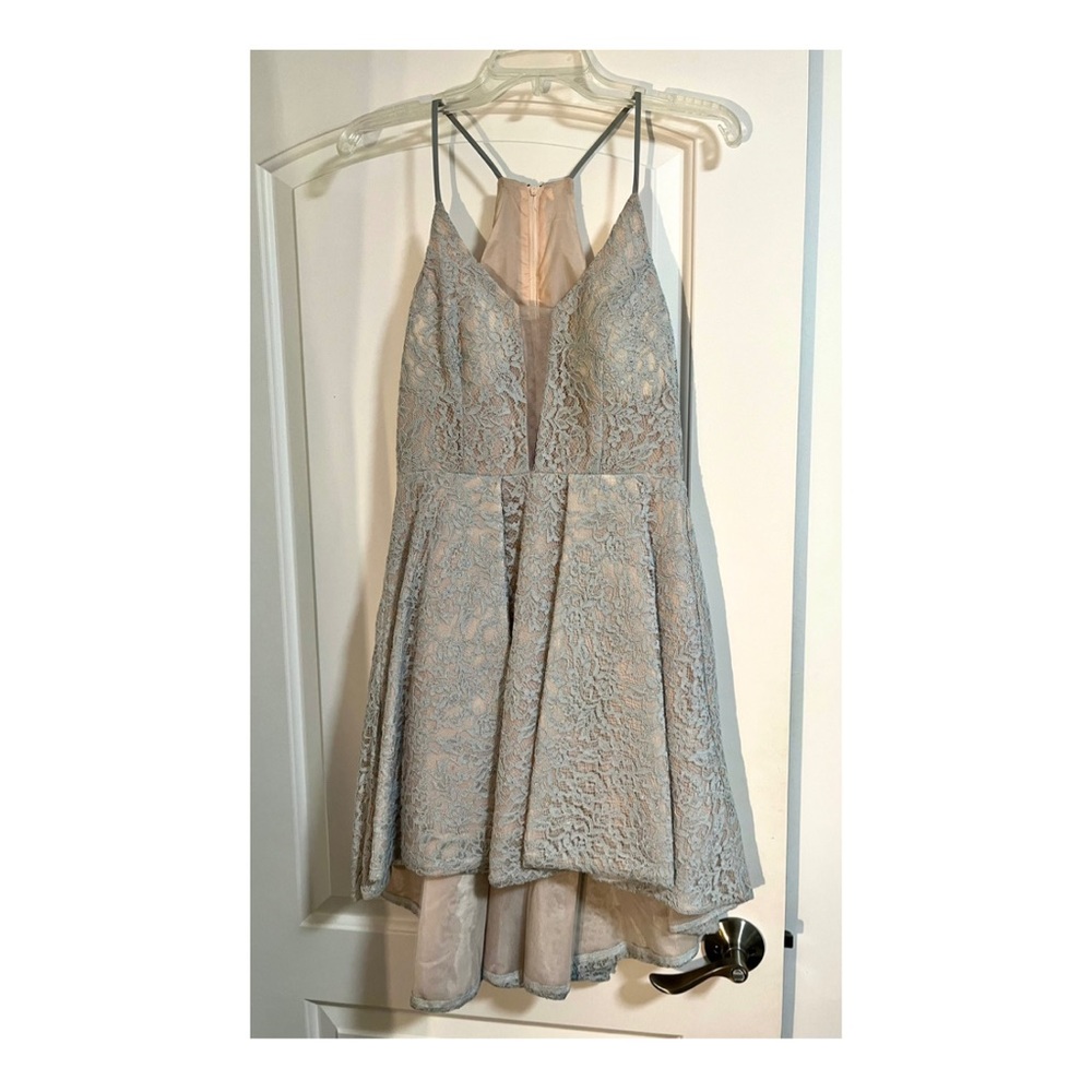 B Darlin Light Blue and Beige Lace High Low Dress Size 5/6